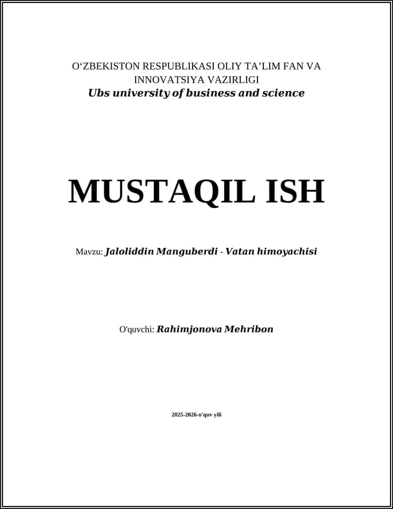 Jaloliddin Manguberdi - Vatan himoyachisi