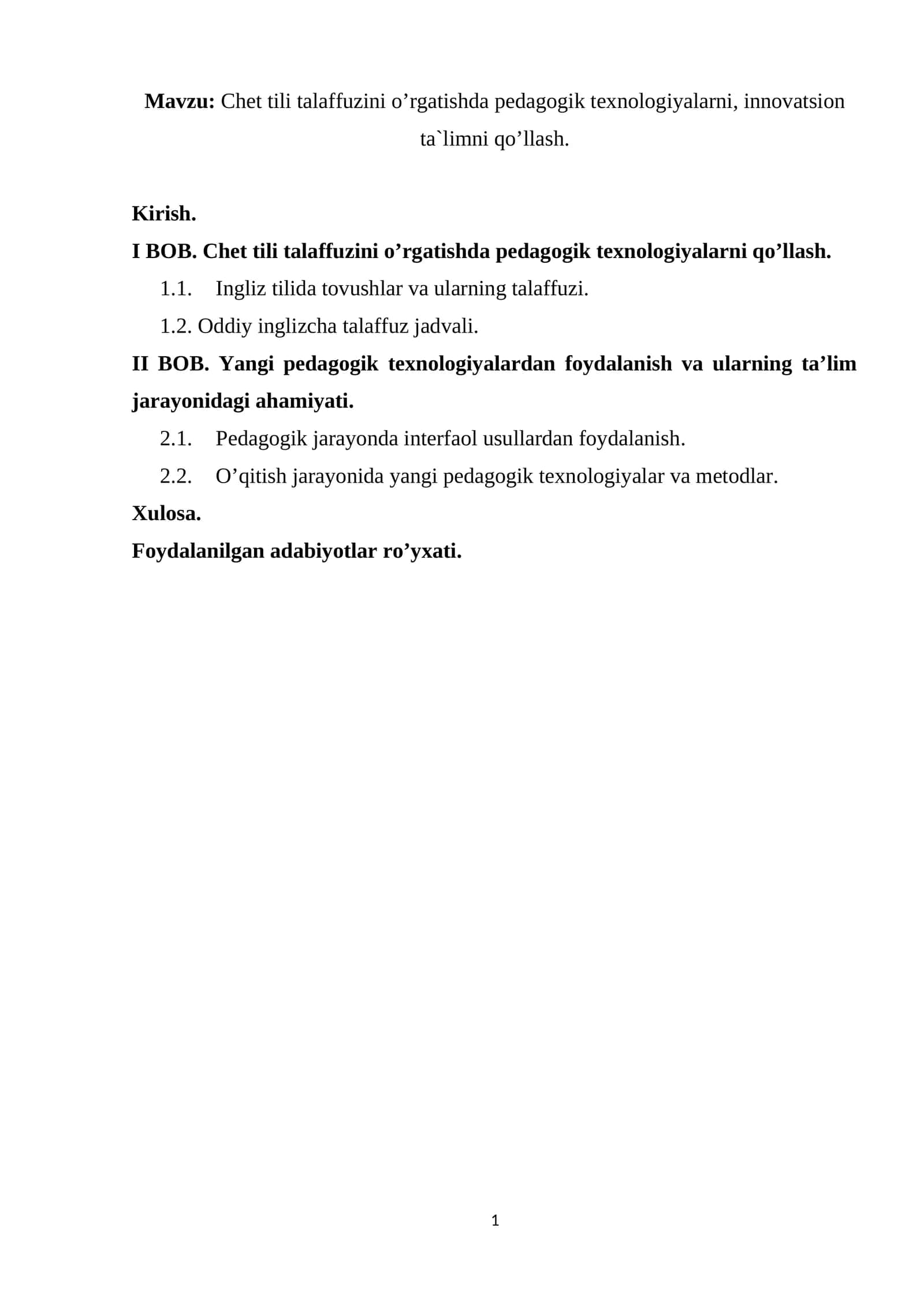 Pedagogik texnologiyalarni qo’llash