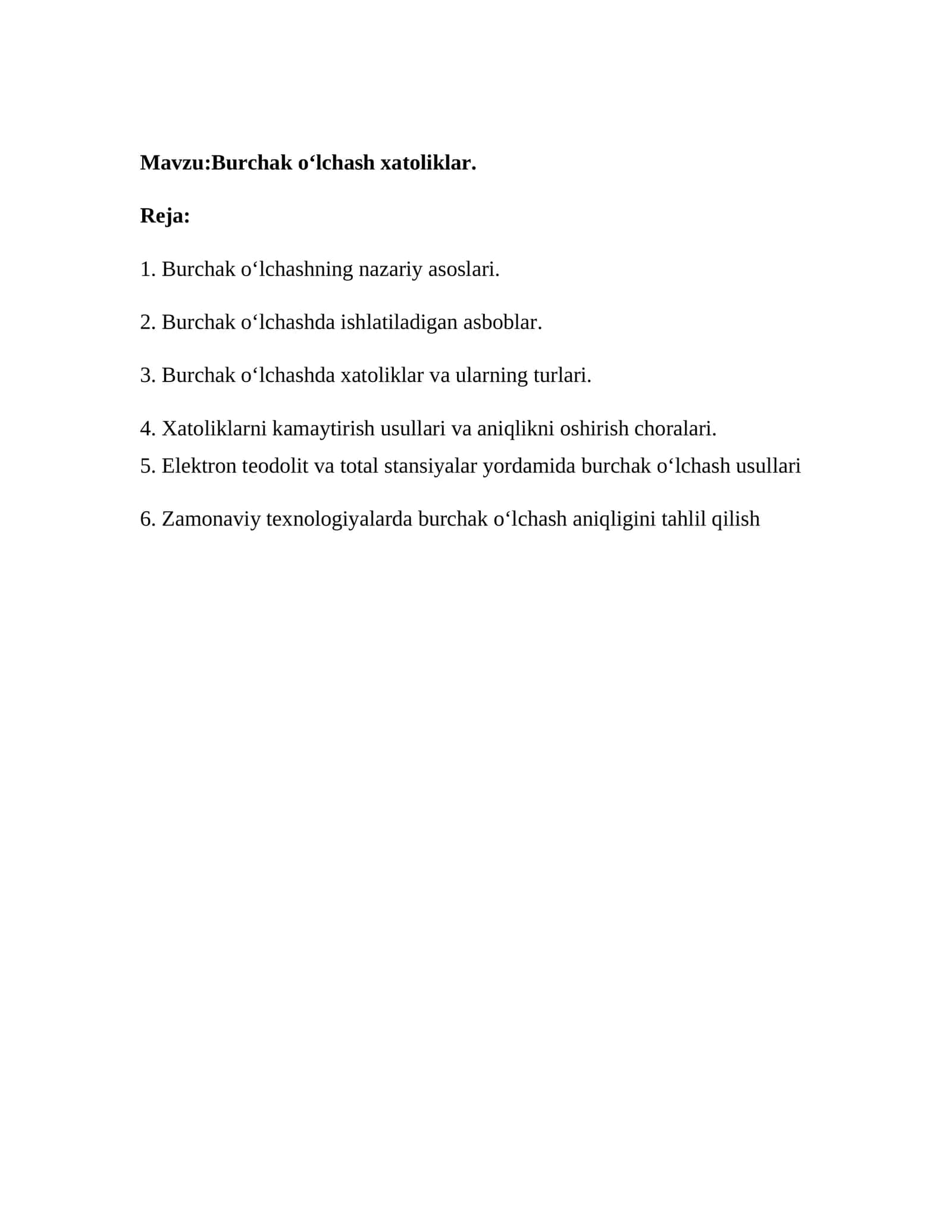Burchak o‘lchash xatoliklar