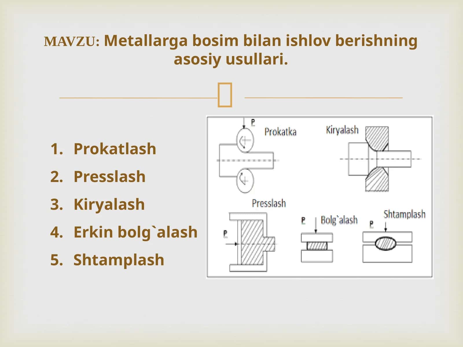 Metallarga bosim bilan ishlov berishning asosiy usullari