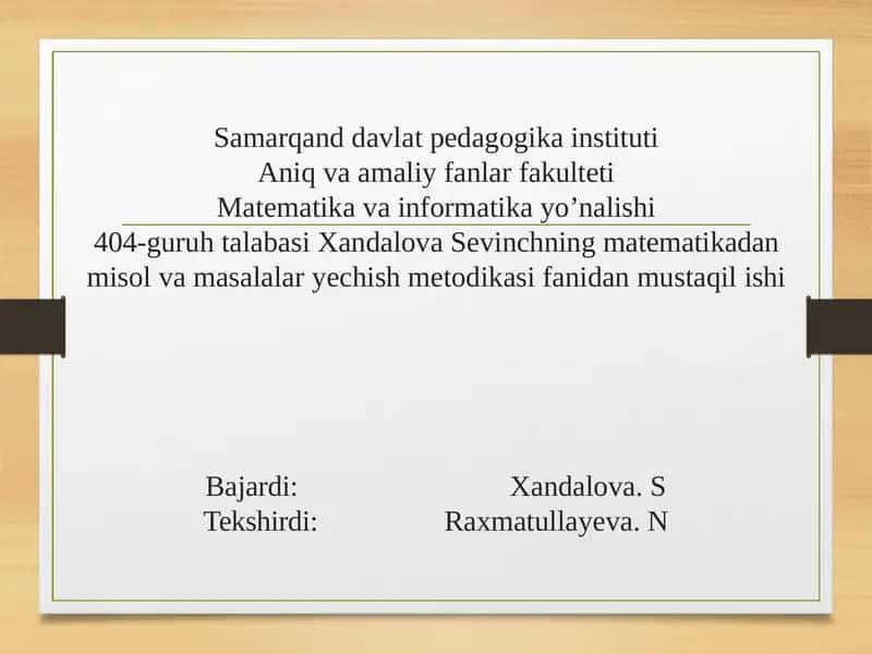Matematika va Informatika Yo'nalishi