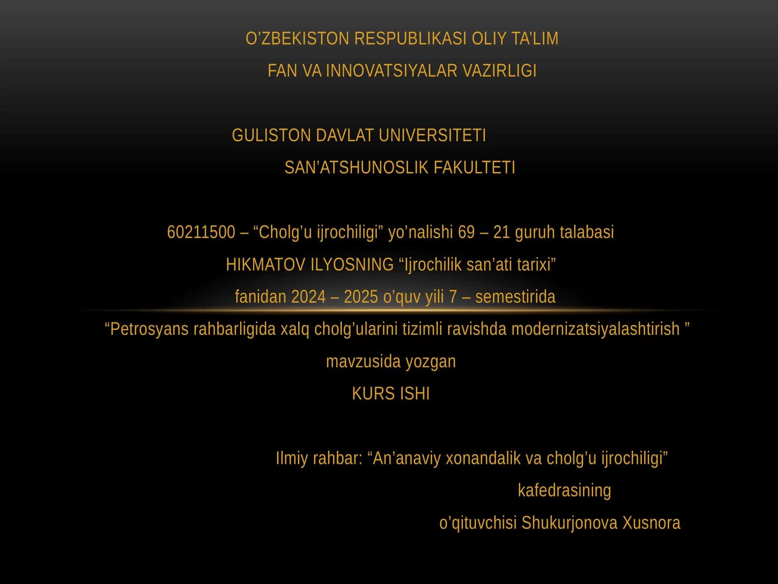 Petrosyans rahbarligi daxalq cholg'ularini tizimlari va modernizatsiyalashtirish