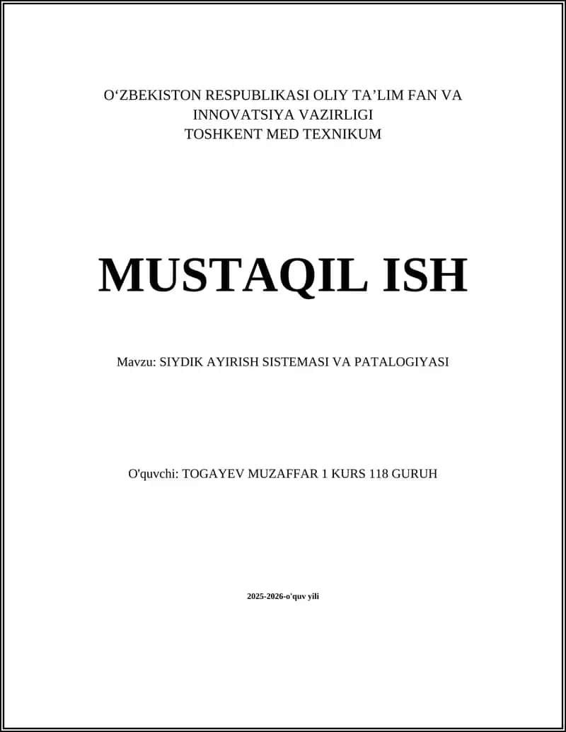 SIYDIK AYIRISH SISTEMASI VA PATALOGIYASI