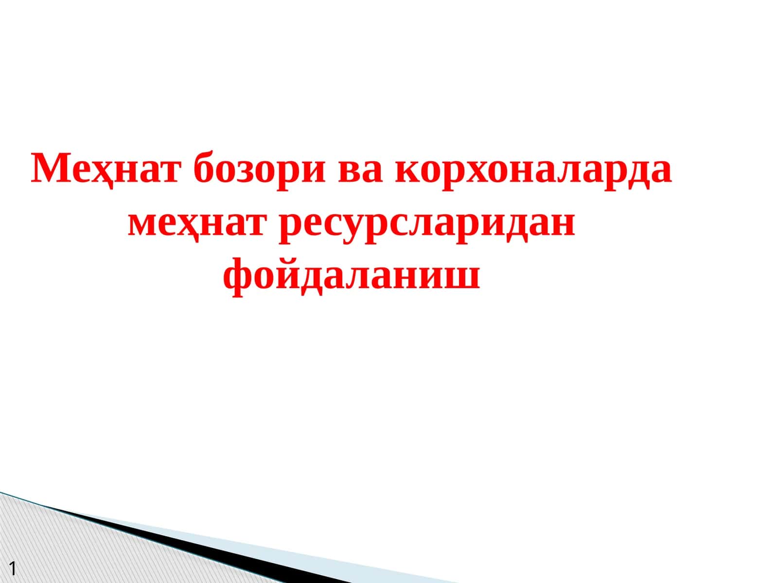 Меҳнат бозори ва корхоналарда меҳнат ресурсларидан фойдаланиш