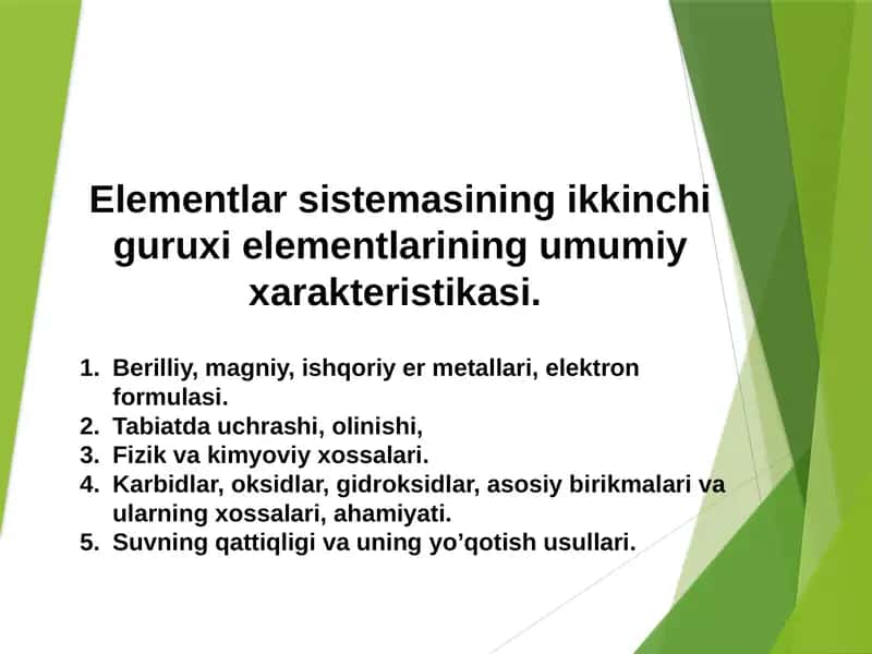 Elementlar sistemasining ikkinchi guruxi elementlari