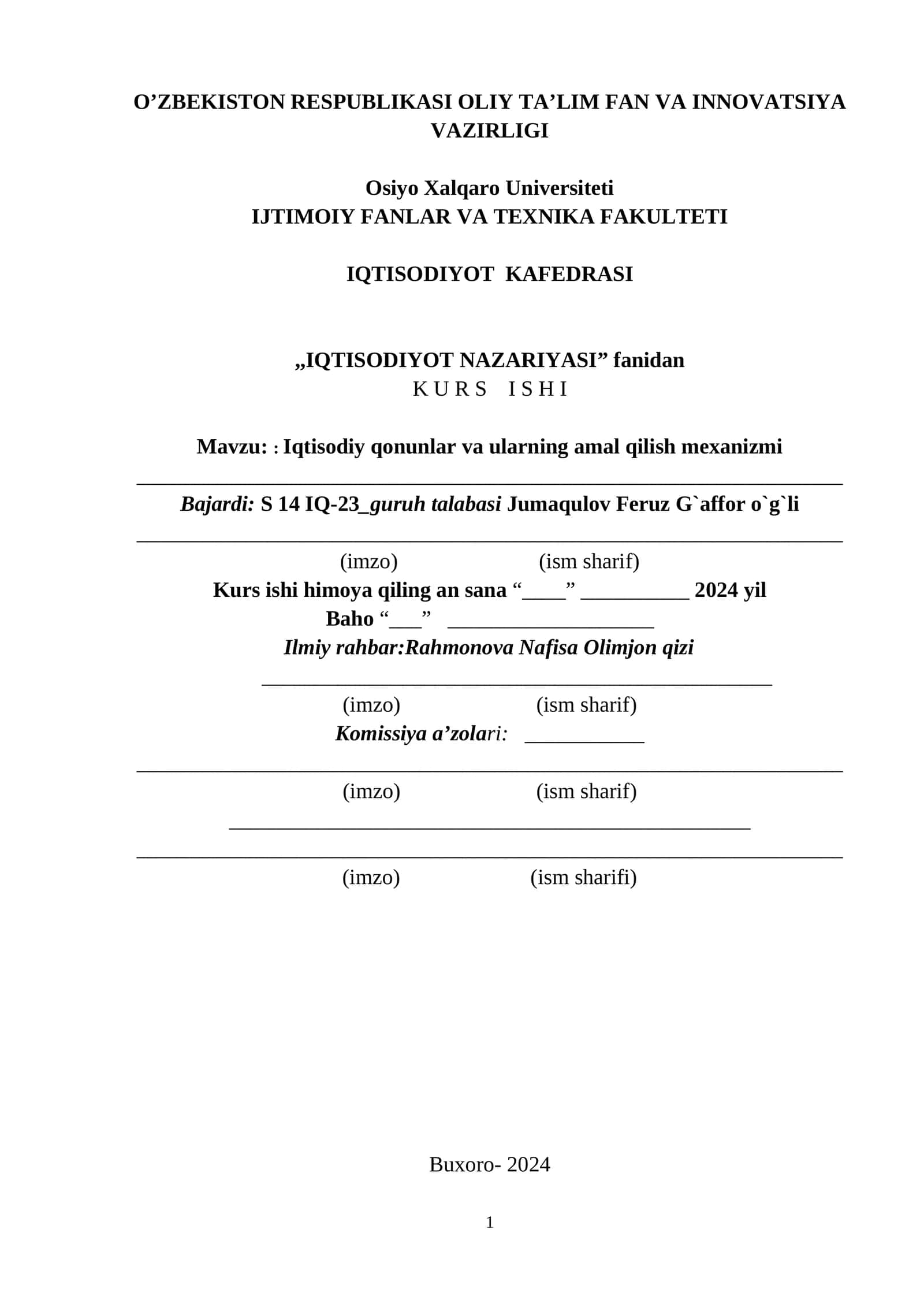 Iqtisodiy qonunlar va ularning amal qilish mexanizmi