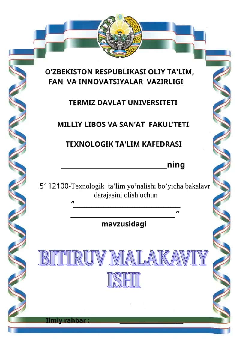 Texnologik ta'lim yo'nalishi bo'yicha bakalavr darajasini olish uchun