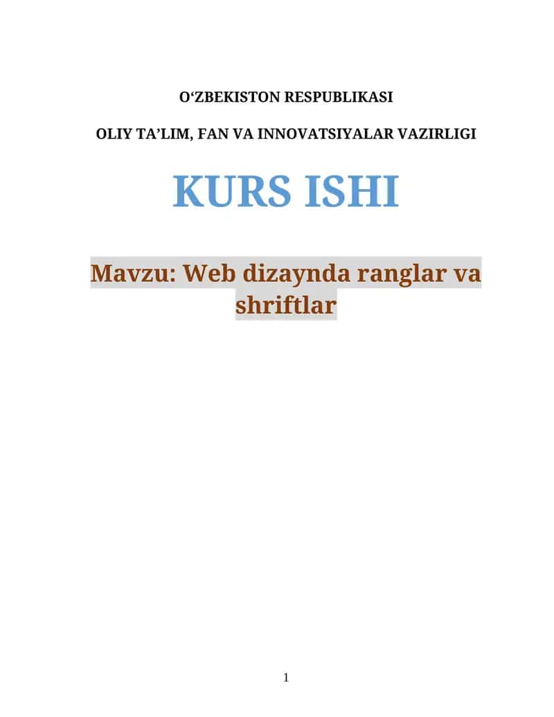Web dizaynda ranglar va shriftlar kurs ishi