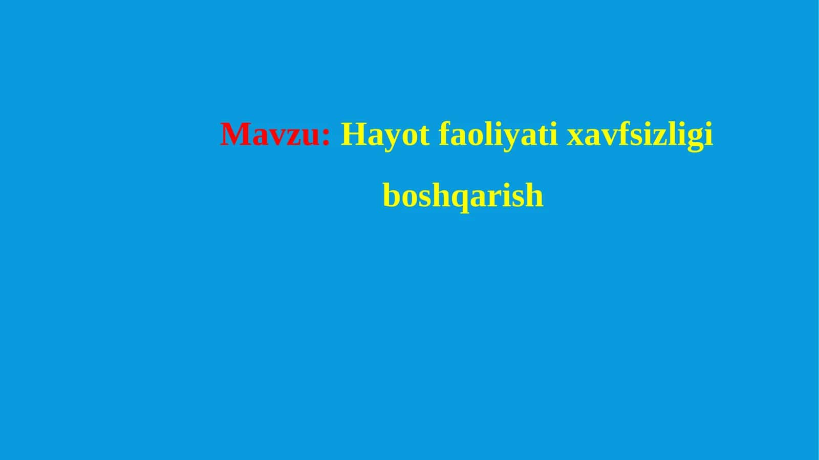 Hayot faoliyati xavfsizligi boshqarish