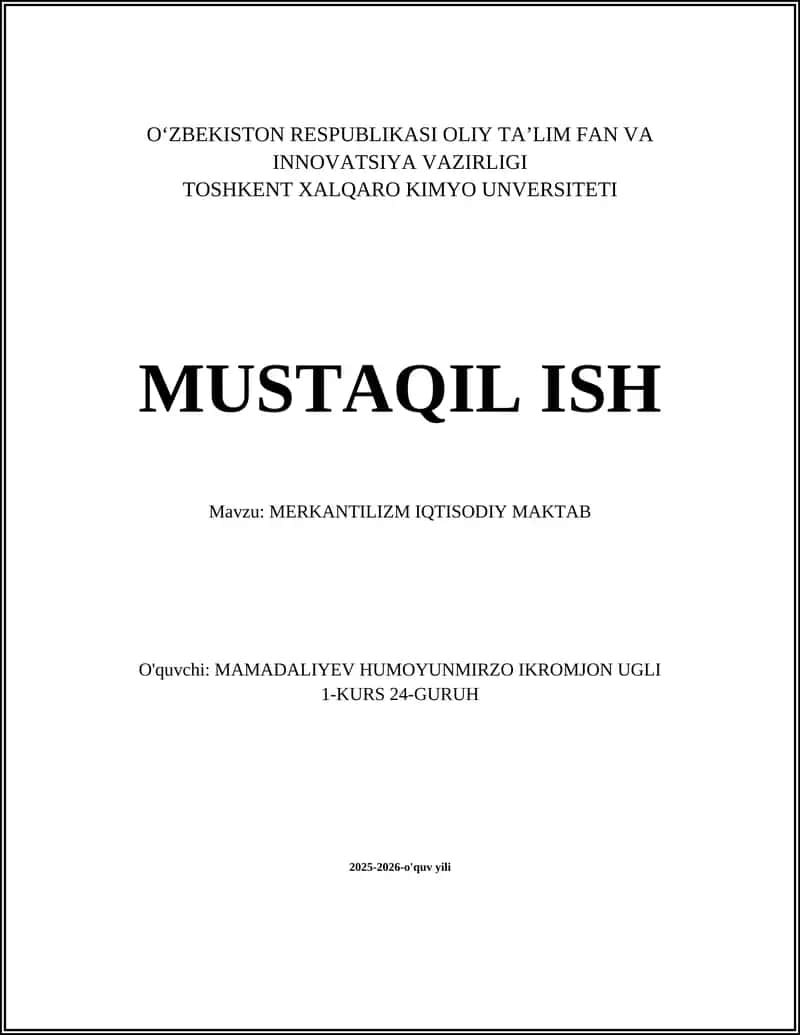 MERKANTILIZM IQTISODIY MAKTAB