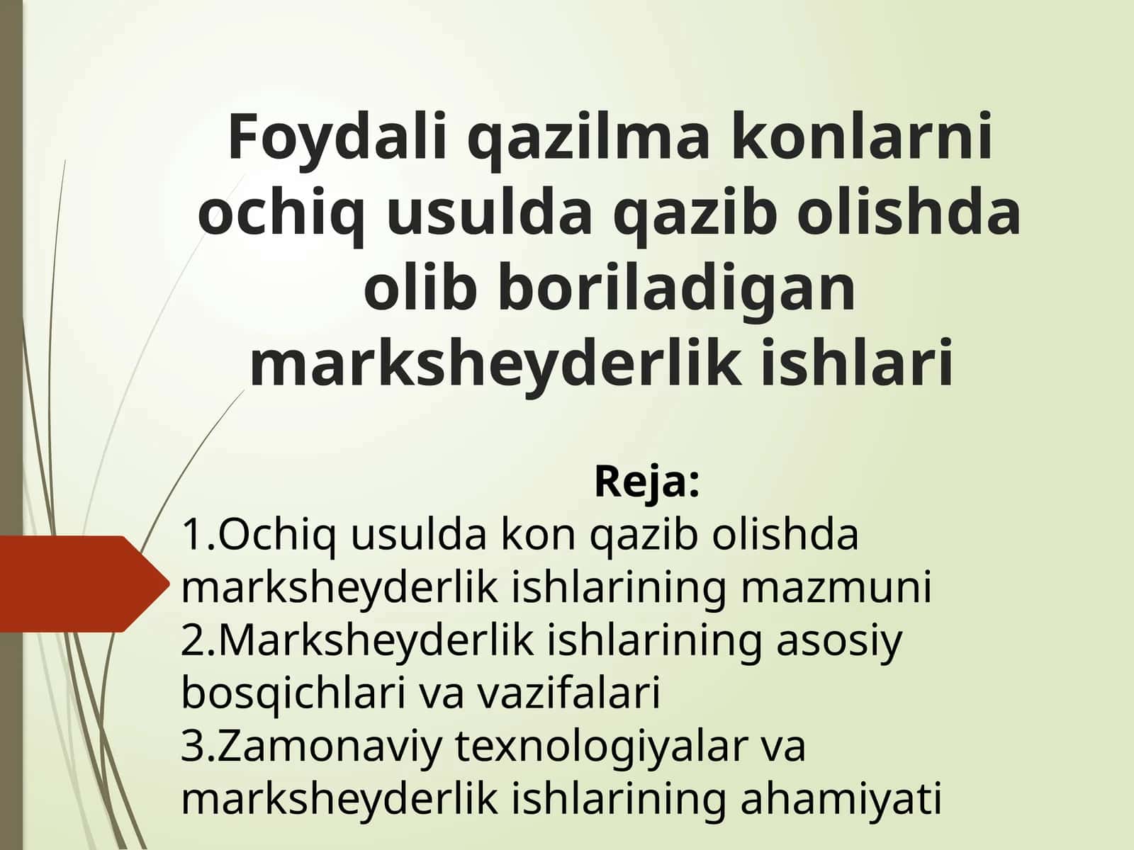 Foydali qazilmakonlarni ochi qusulda qazib olishda olib boriladigan marksheyderlik ishlari