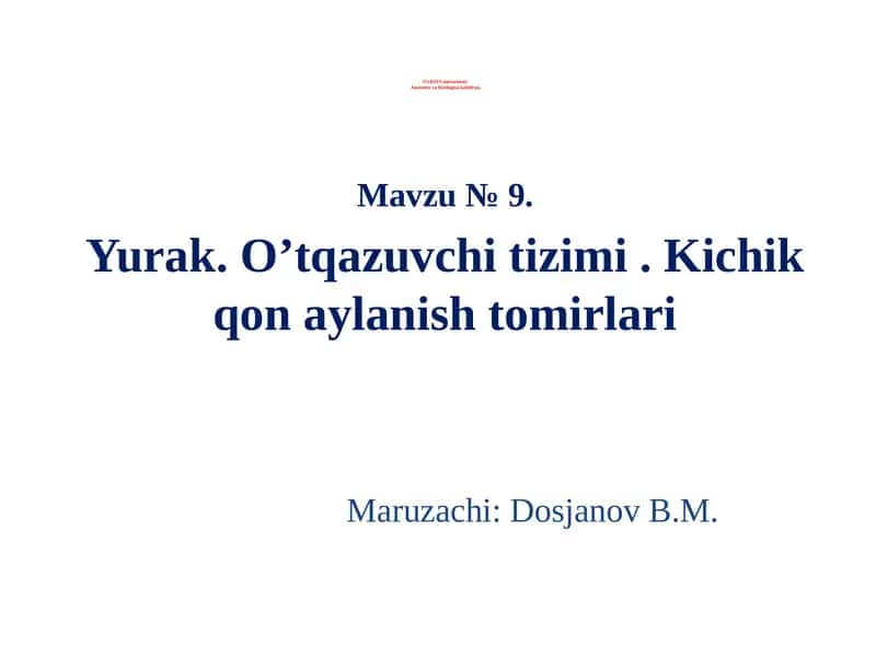 Yurak. O’tqazuvchi tizimi. Kichik qon aylanish tomirlari