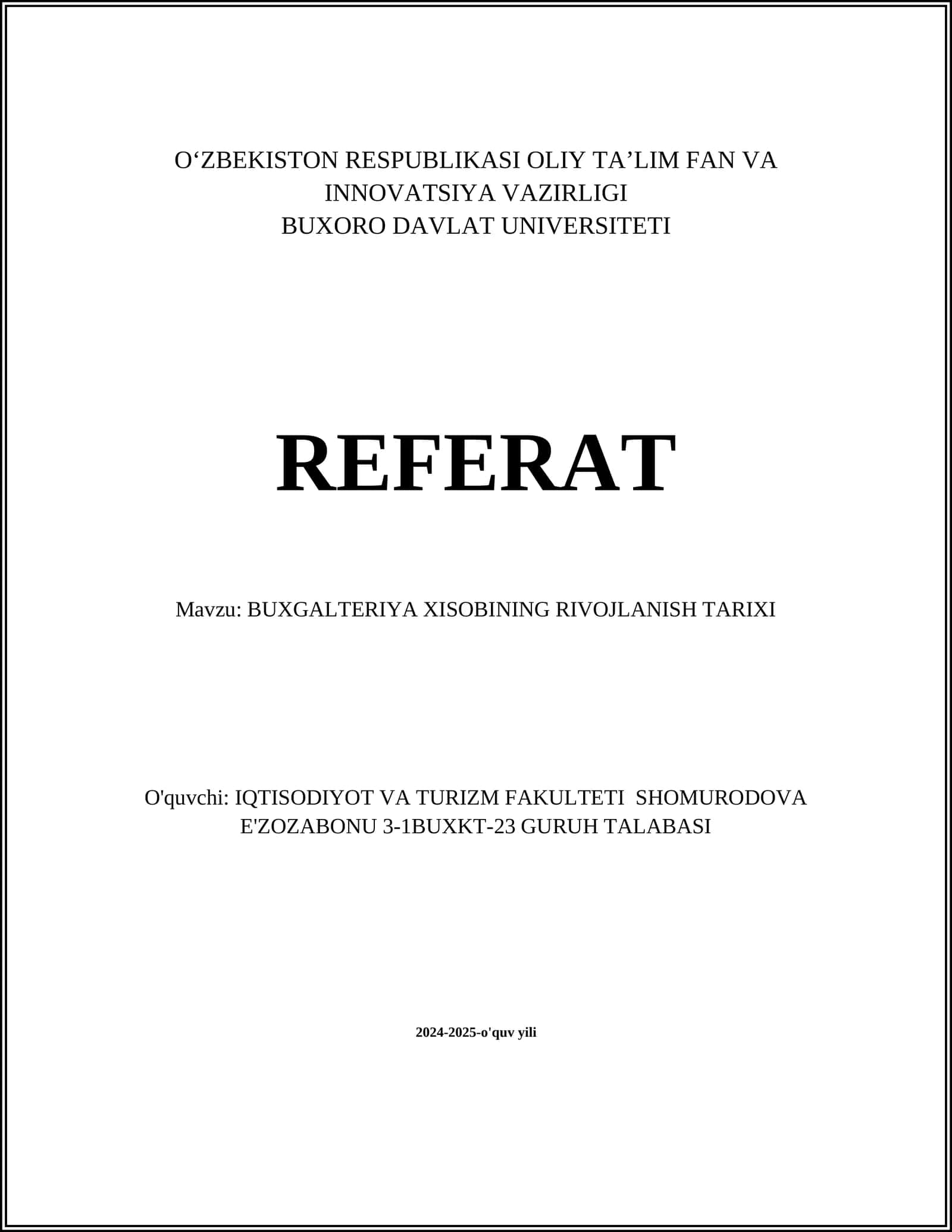 BUXGALTERIYA XISOBINING RIVOJLANISH TARIXI