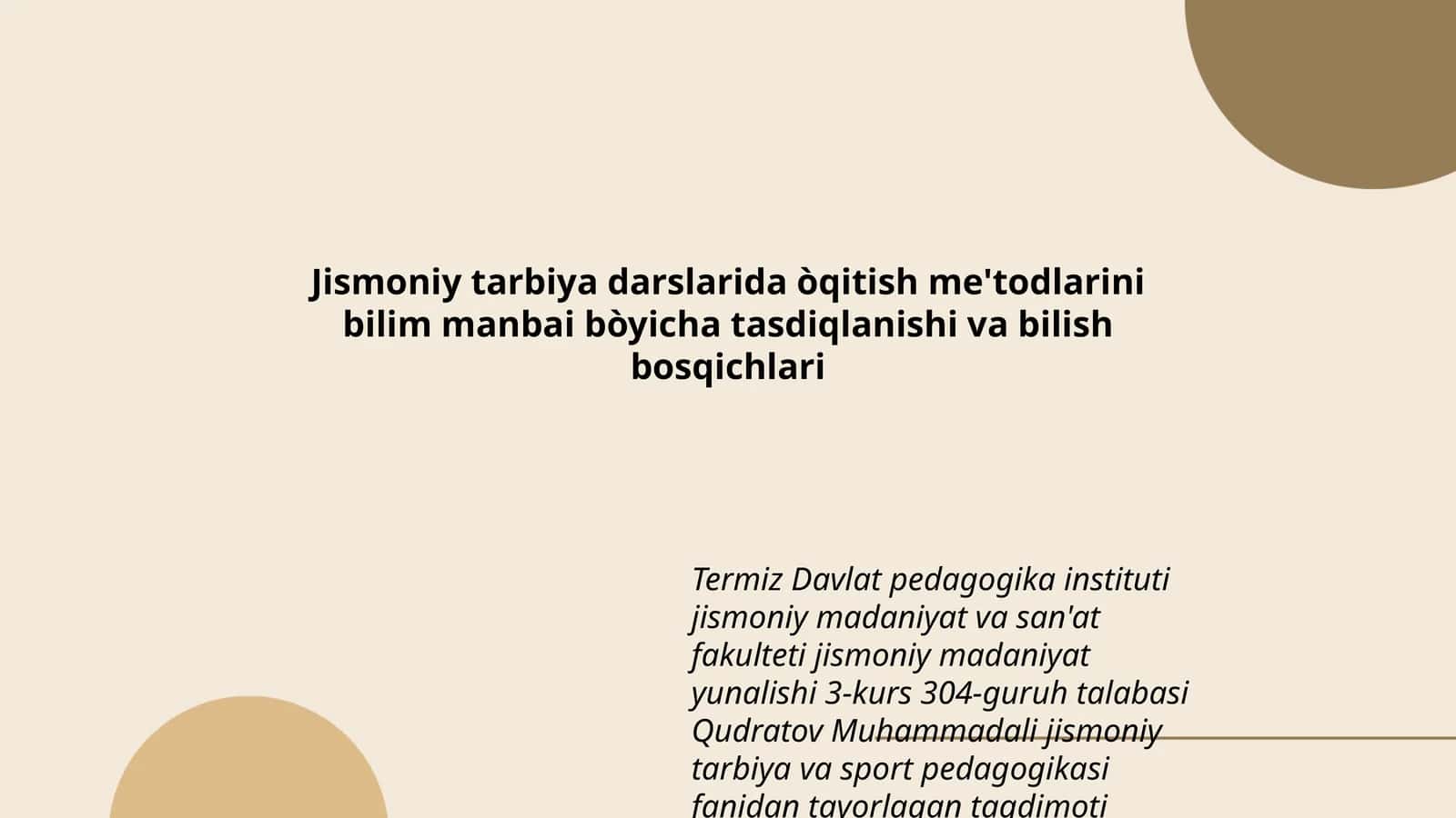 Jismoniy tarbiya va sport pedagogikasi fanidan ta'lim