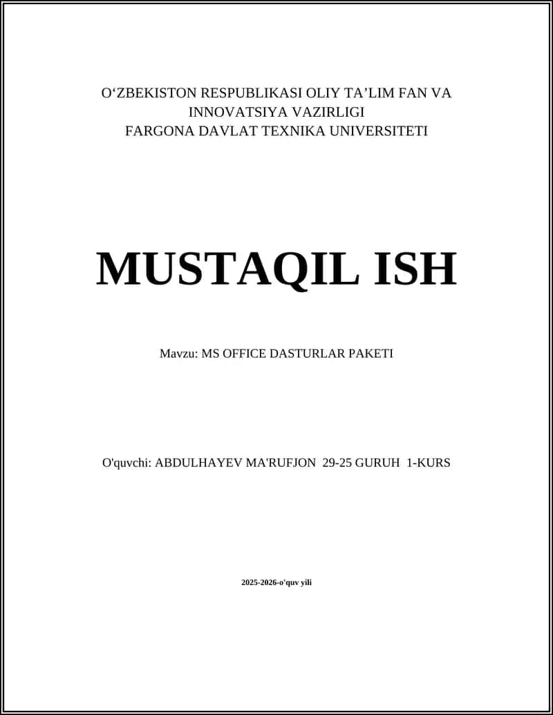 MS OFFICE DASTURLAR PAKETI