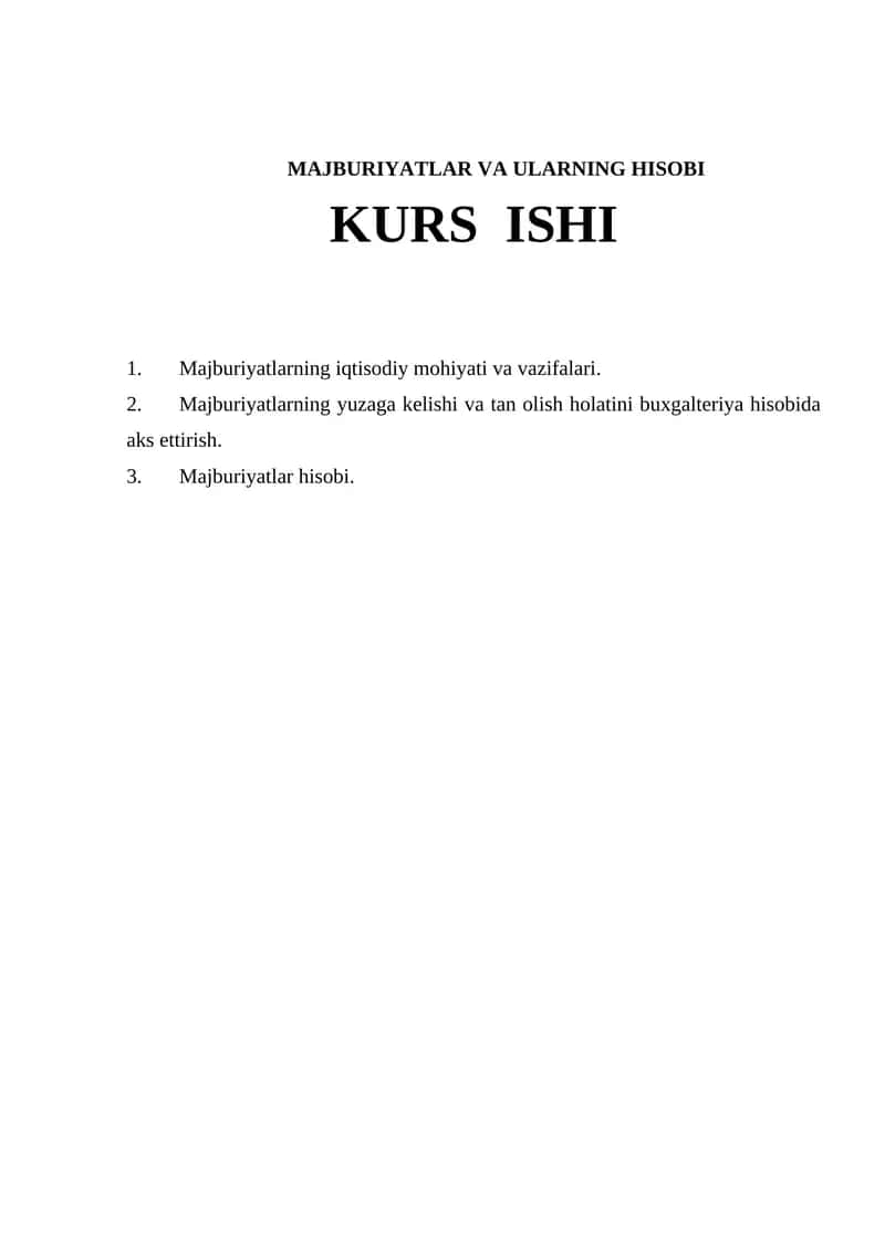 MAJBURIYATLAR VA ULARNING HISOBI