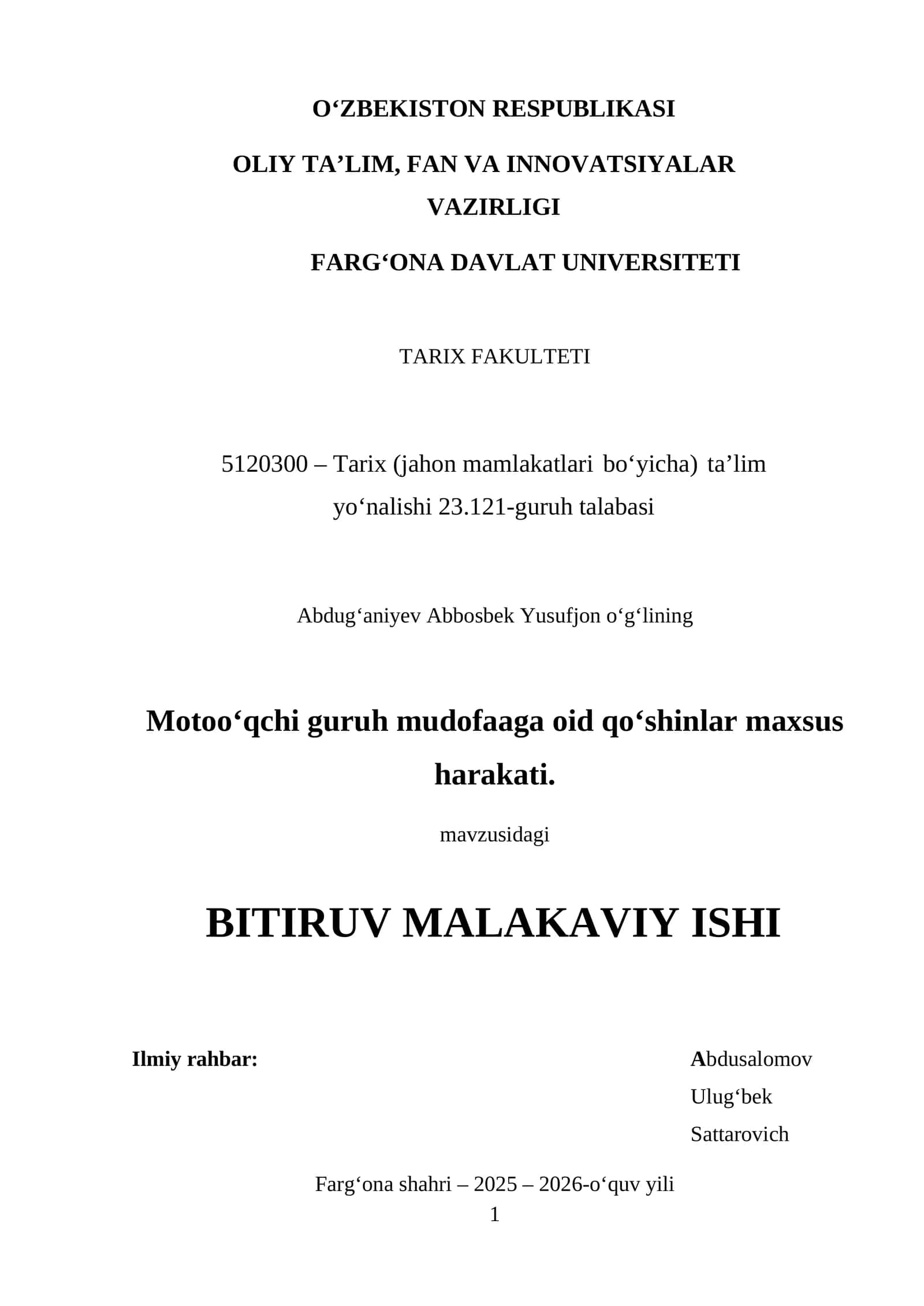Motoo‘qchi guruhning mudofaaga oid qo‘shinlar maхsus harakati