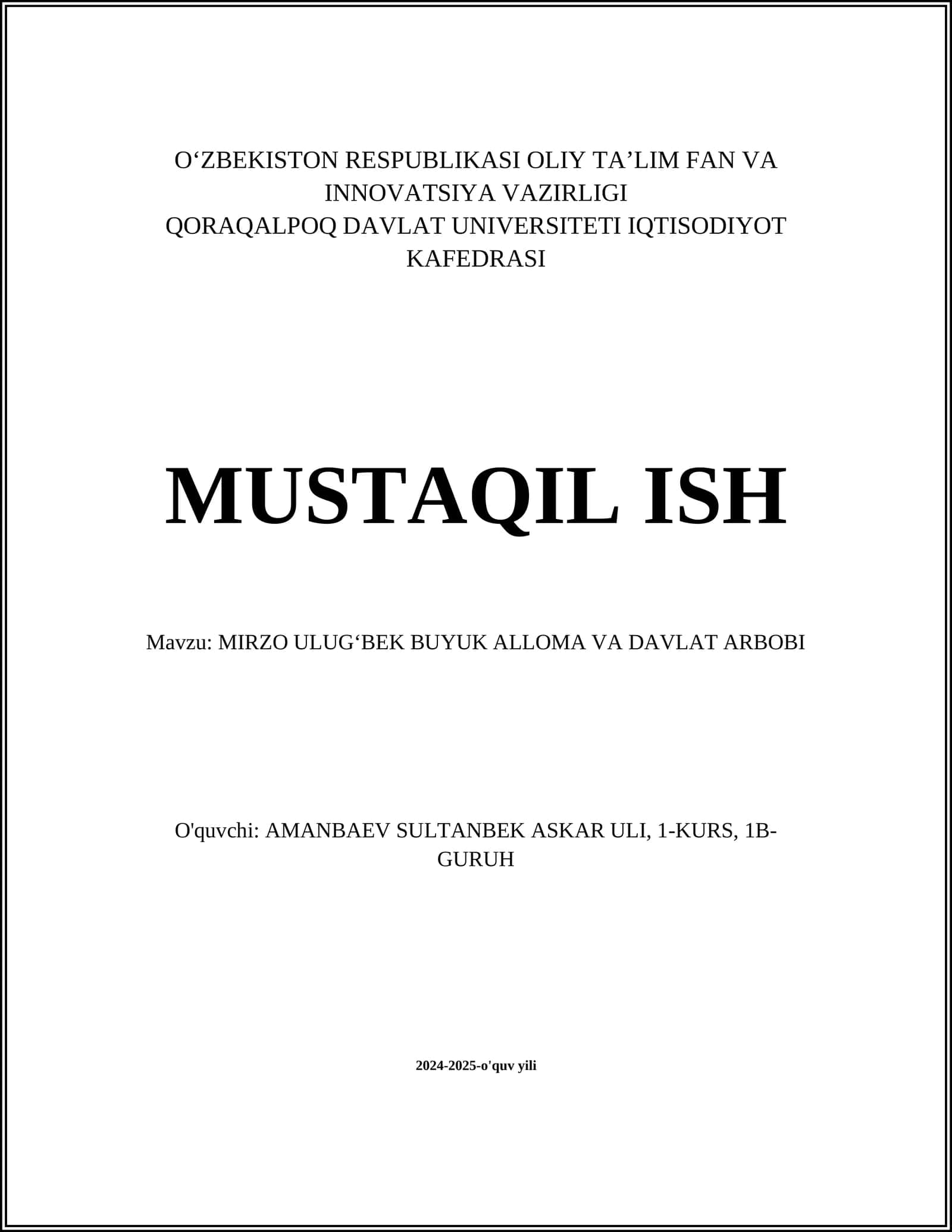 MIRZO ULUGʻBEK BUYUK ALLOMA VA DAVLAT ARBOBI