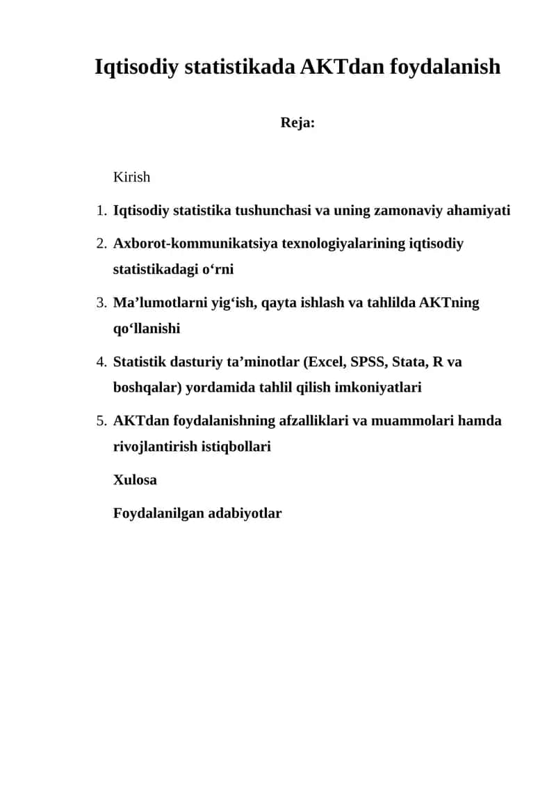 Iqtisodiy statistikada AKTdan foydalanish