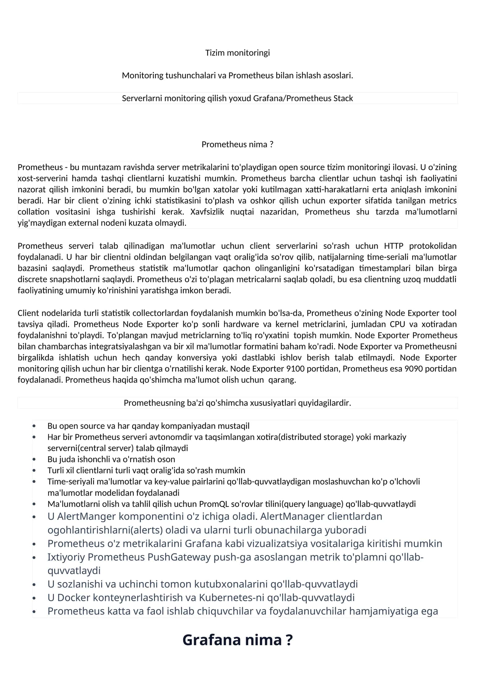 Prometheus tizim monitoringi