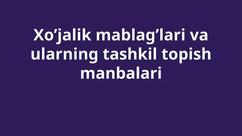 Xo’jalik mablag’lari va ularning tashkil topish manbalari