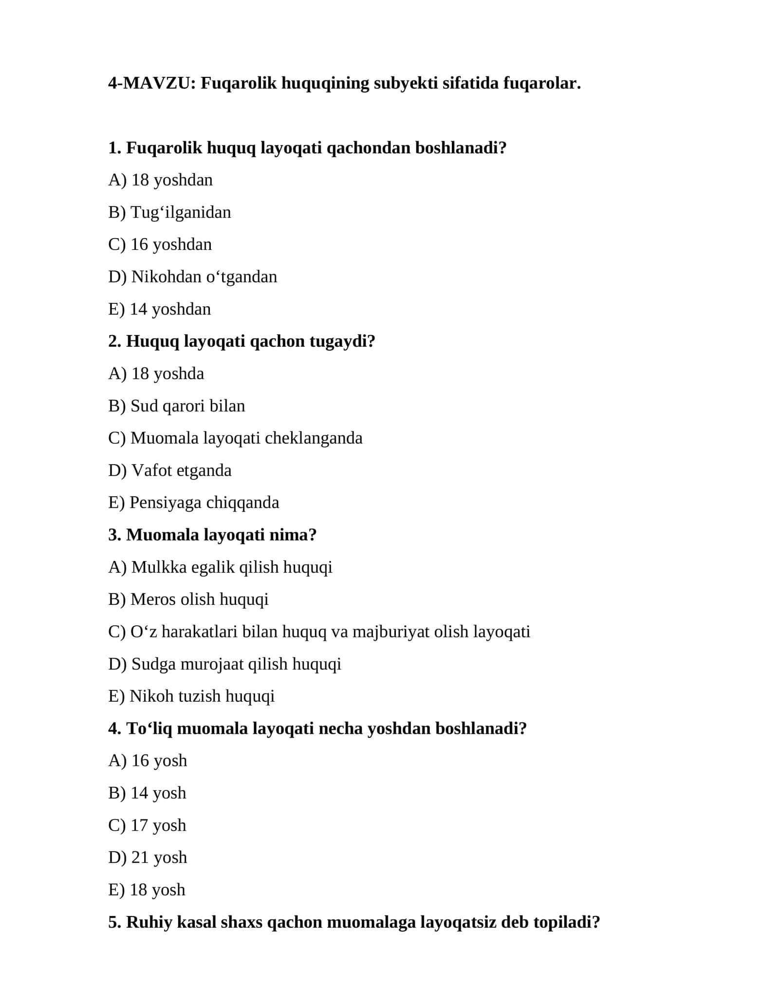 Fuqarolik huquqining subyekti sifatida fuqarolar