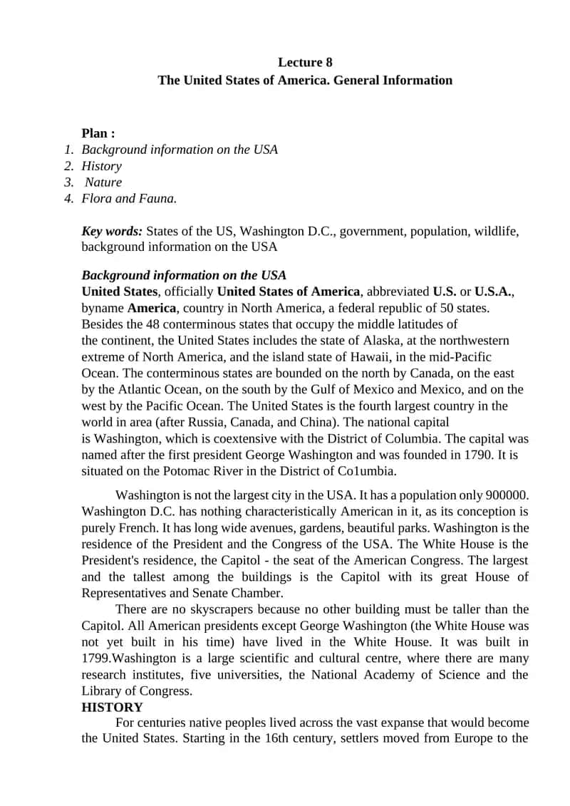 The United States of America. General Information