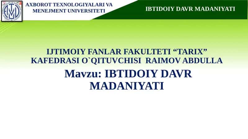 IBTIDOIY DAVR MADANIYATI