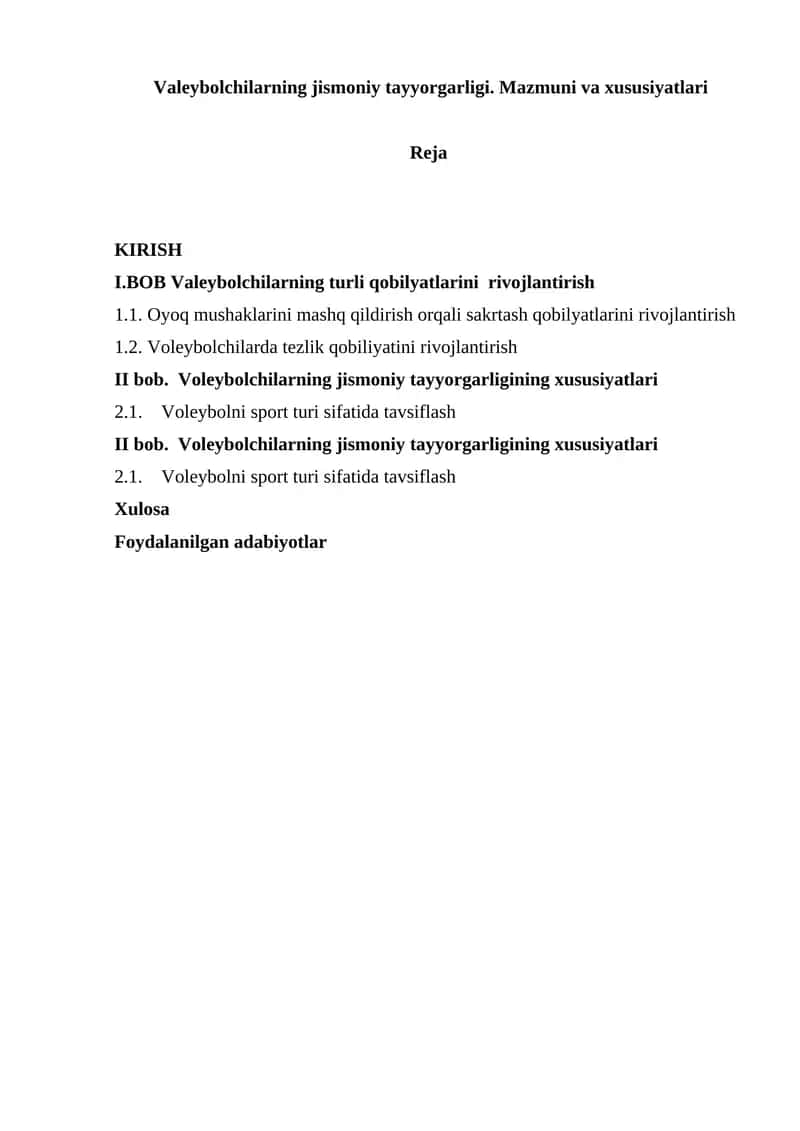 Voleybolchilarning jismoniy tayyorgarligi. Mazmuni va xususiyatlari