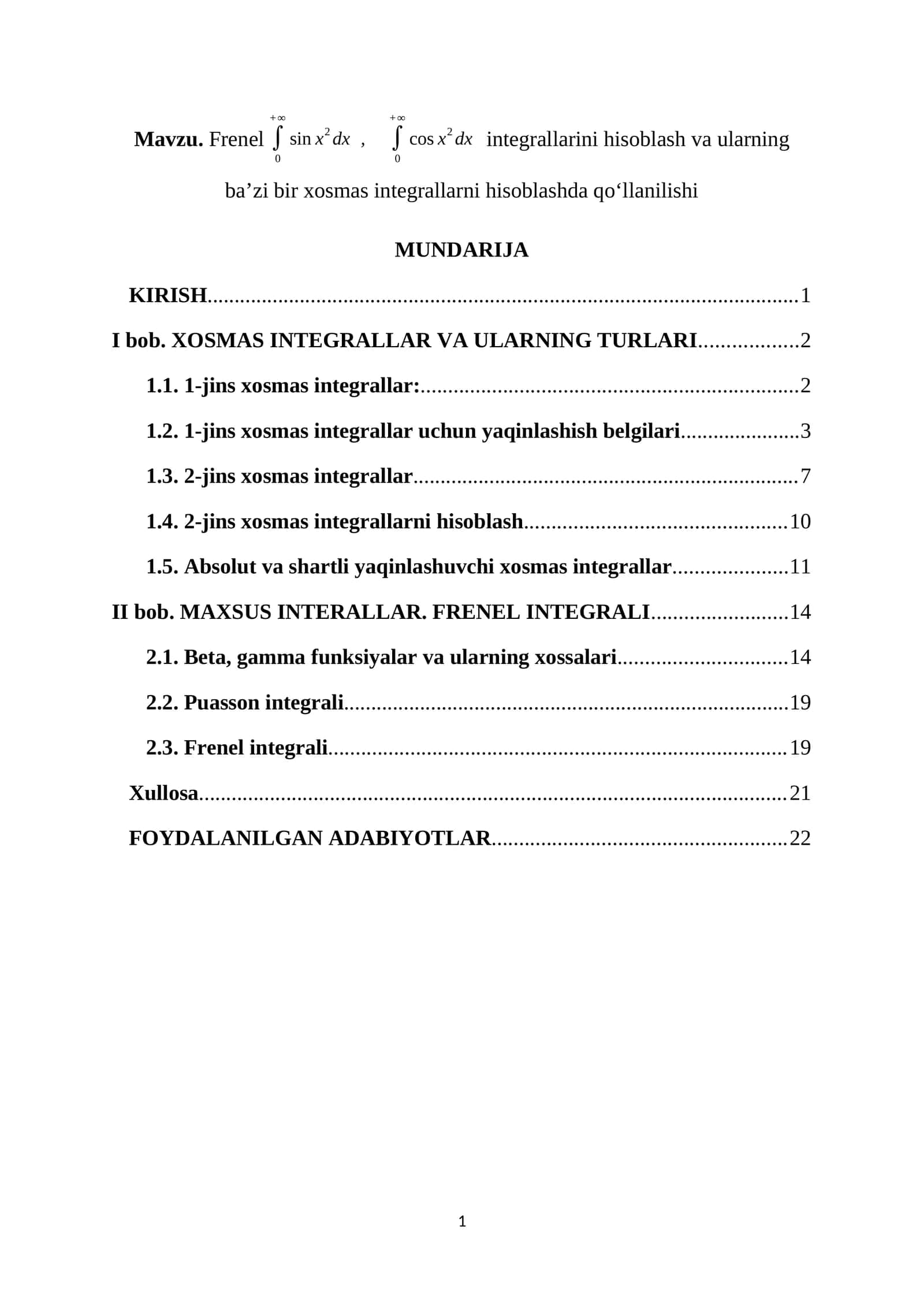Frenel Integrali