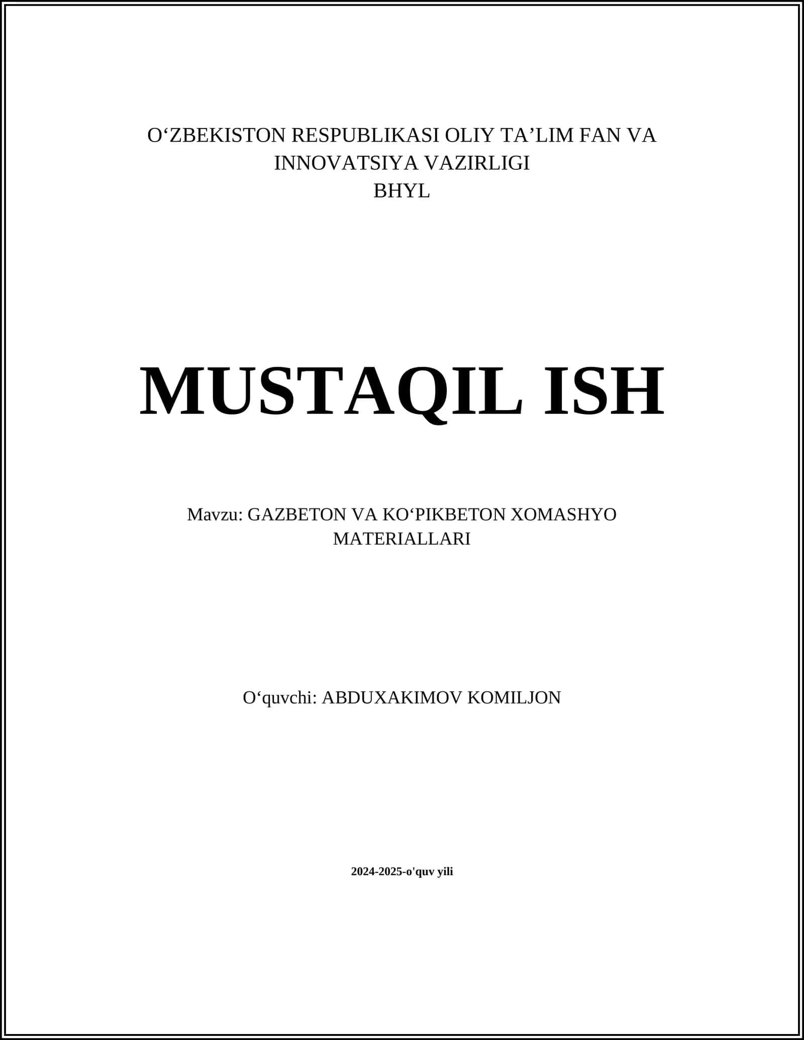 GAZBETON VA KOʻPIKBETON XOMASHYO MATERIALLARI
