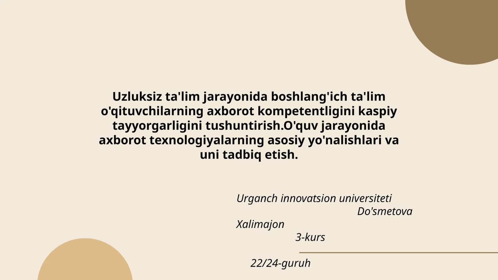 O'quv jarayonida axborot texnologiyalarning kasbiy tayyorlash