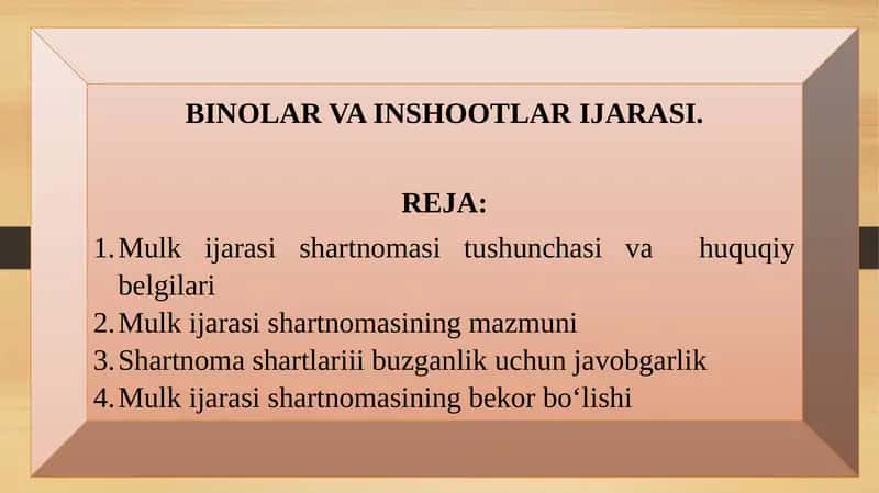 BINOLAR VA INSHOOTLAR IJARASI