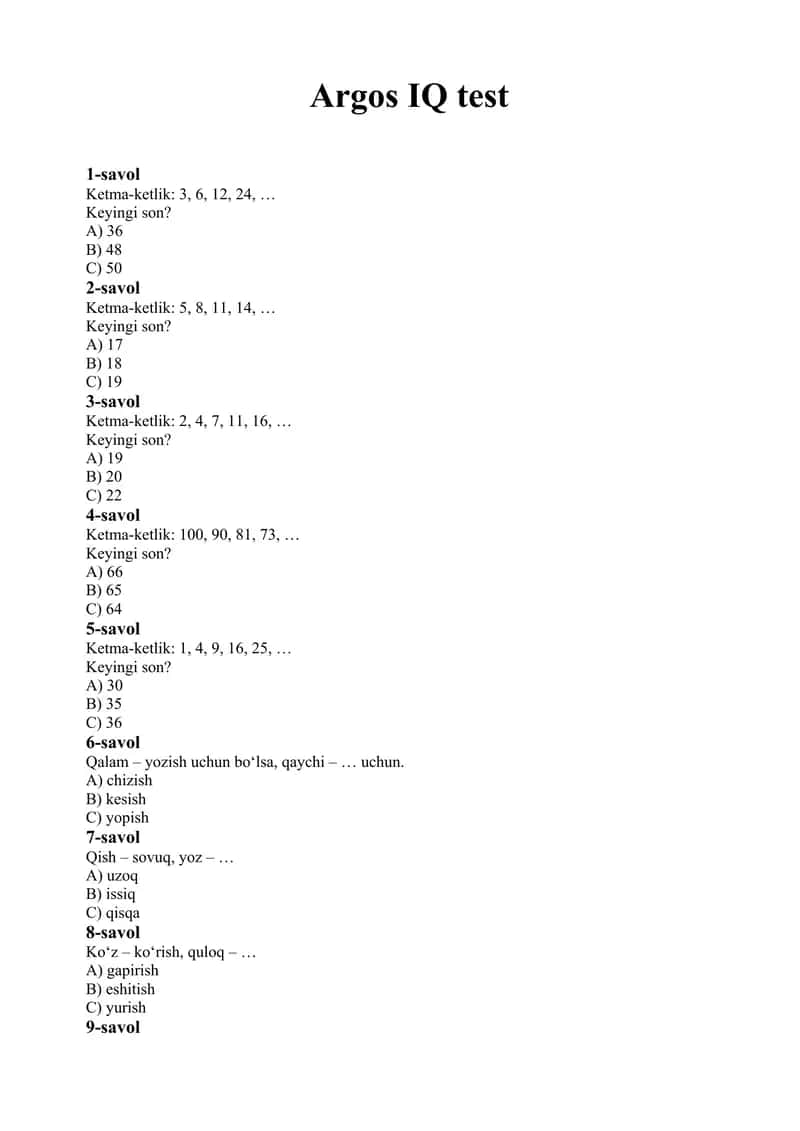 Argos IQ test