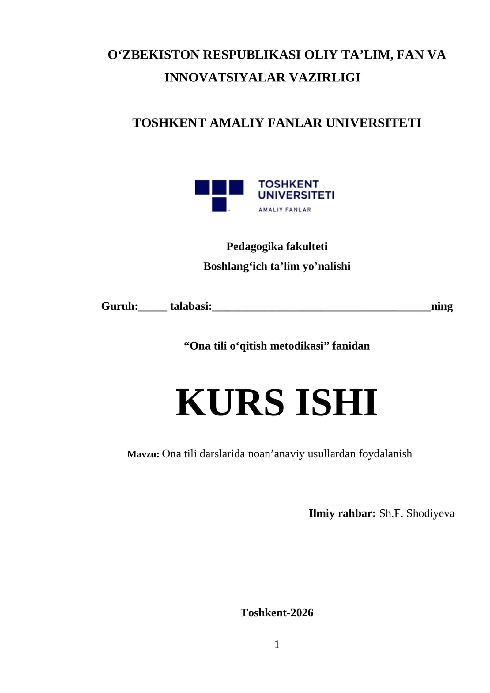 Ona tili darslarida noan’anaviy usullardan foydalanish