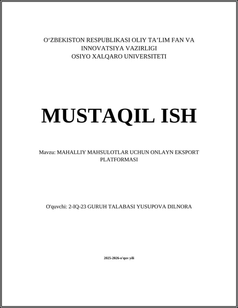 MAHALLIY MAHSULOTLAR UCHUN ONLAYN EKSPORT PLATFORMASI