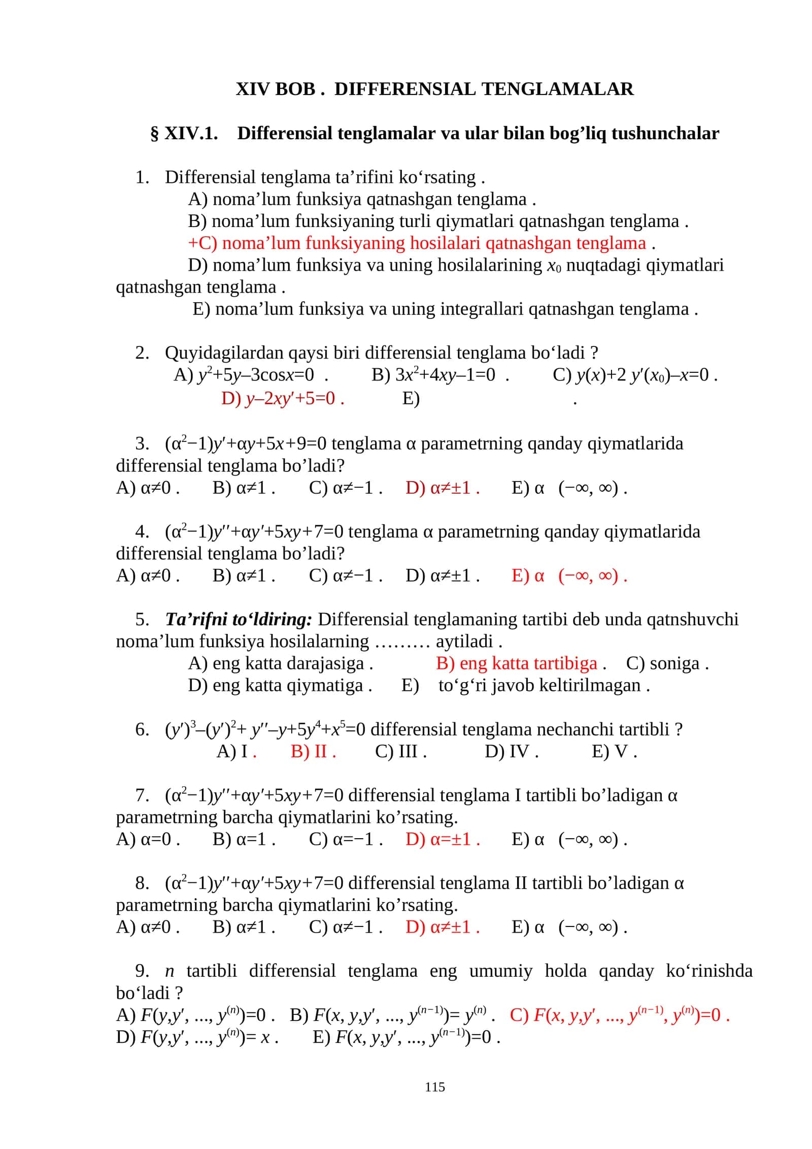 XIV BOB. DIFFERENSIAL TENGLAMALAR
