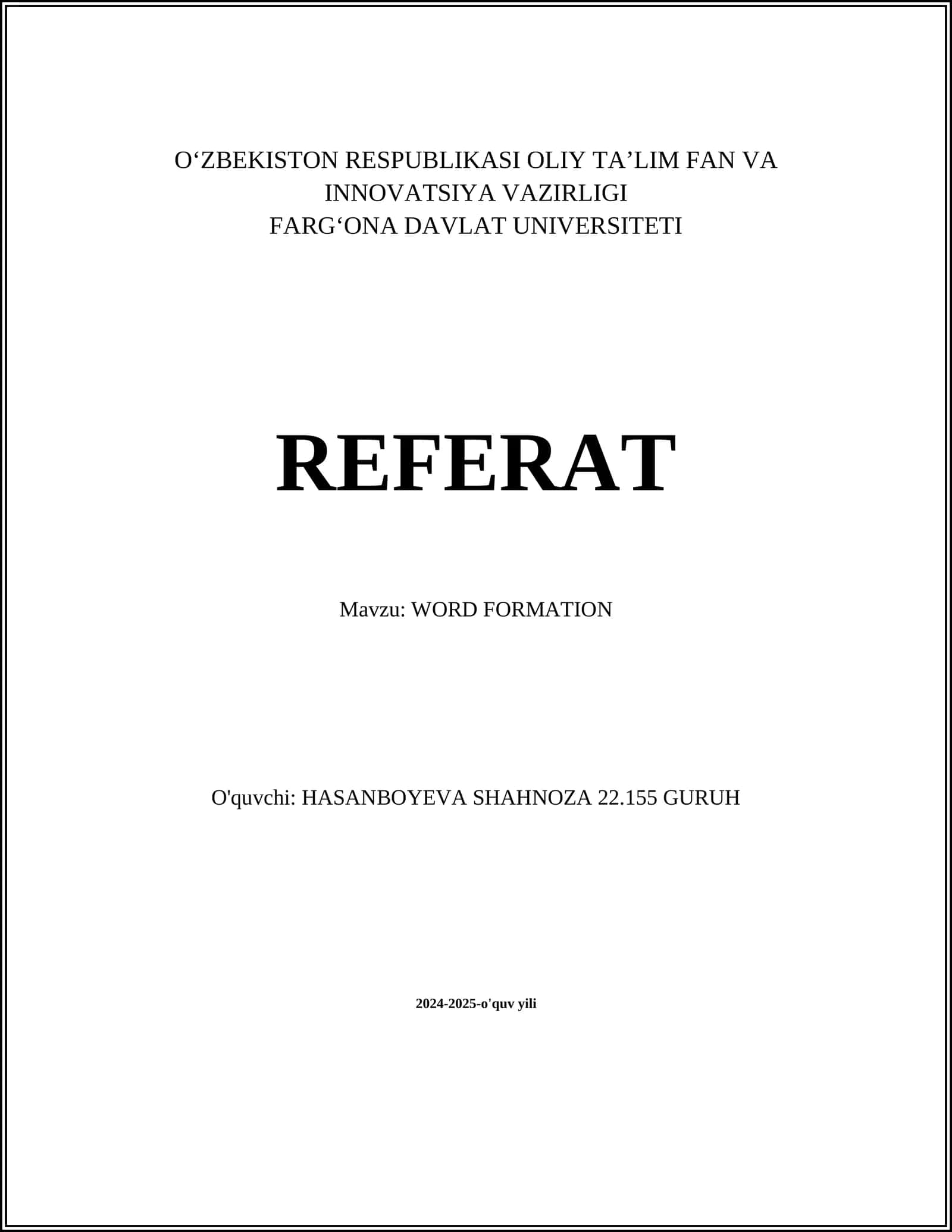 WORD FORMATION