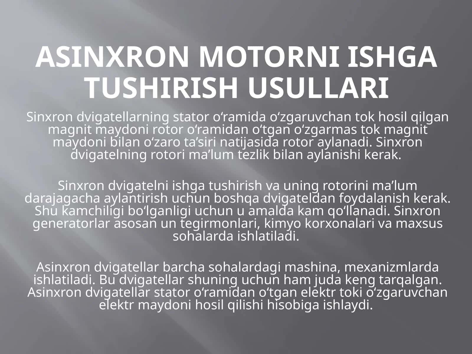 Asinxron motorni ishga tushirish usullari