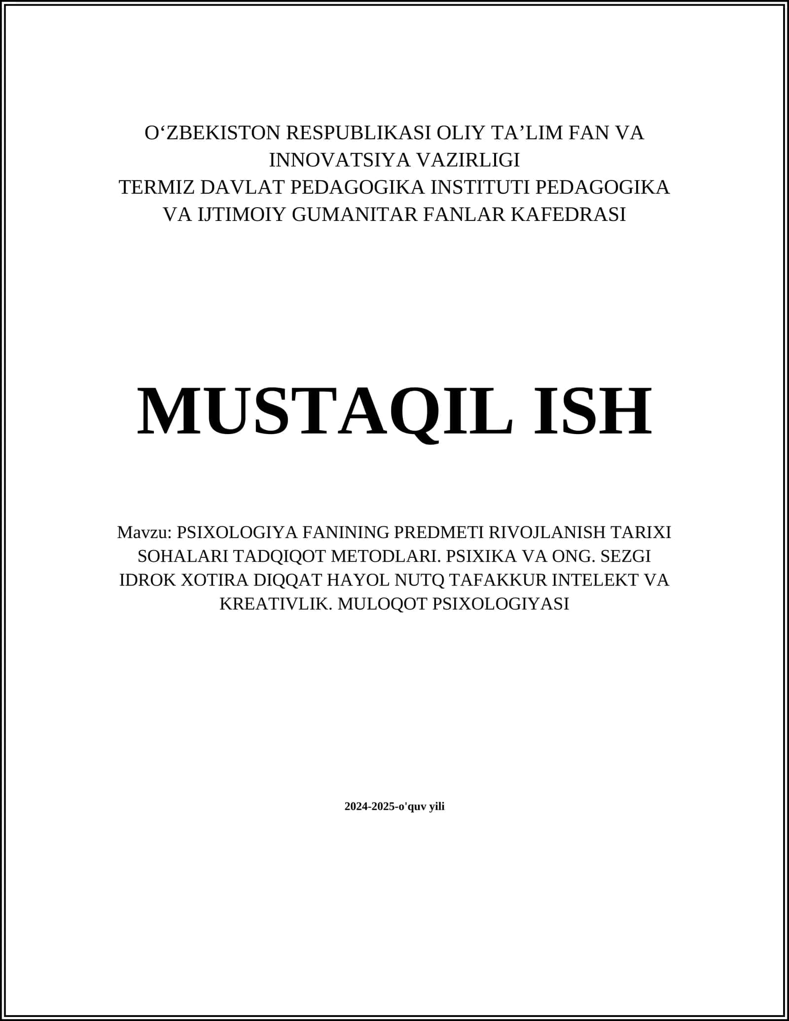 Psixologiya fanining predmeti