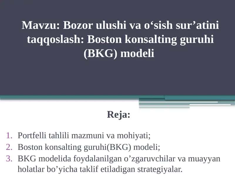 Portfelli tahlil va Boston konsalting guruhi(BKG) modeli
