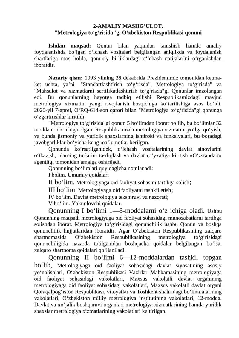 Metrologiya to‘g‘risida