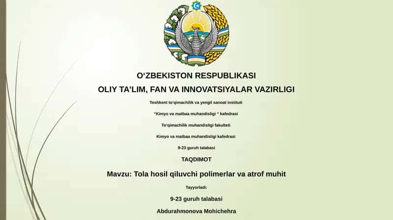 Tola hosil qiluvchi polimerlar va atrof muhit