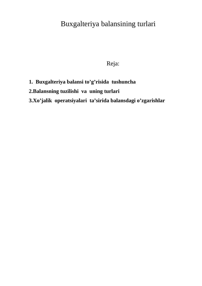 Buxgalteriya balansining turlari