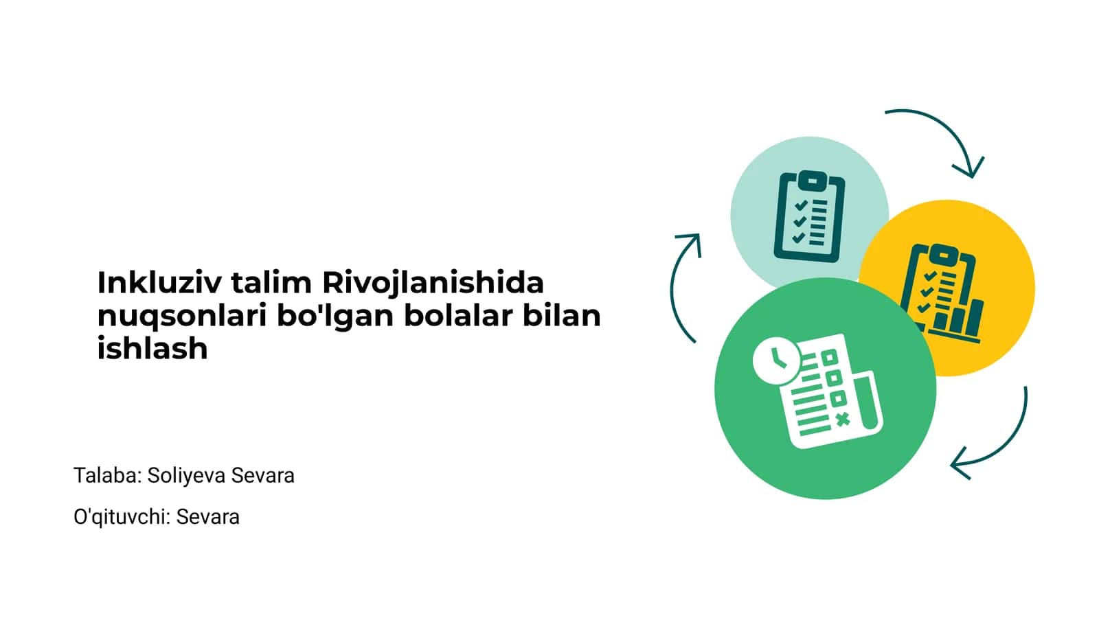 Inkluziv talim Rivojlanishida nuqsonlari bo'lgan bolalar bilan ishlash