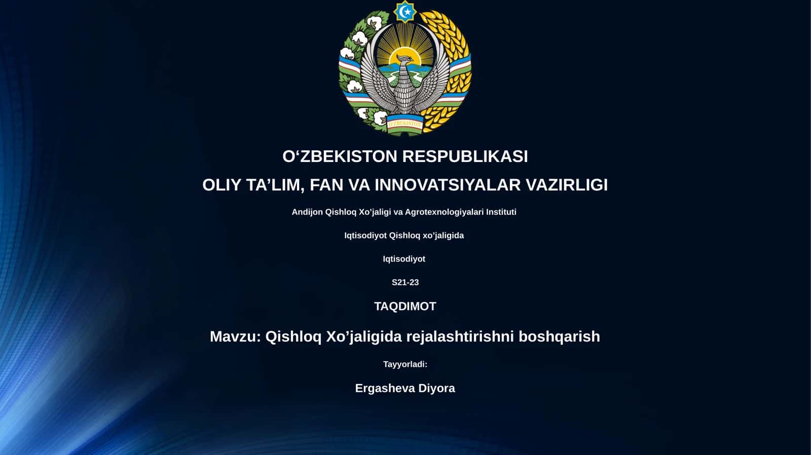 Qishloq Xo’jaligida rejalashtirishni boshqarish