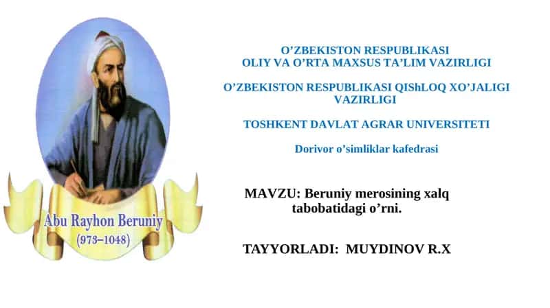 Beruniy merosining xalq tabobatidagi o’rni