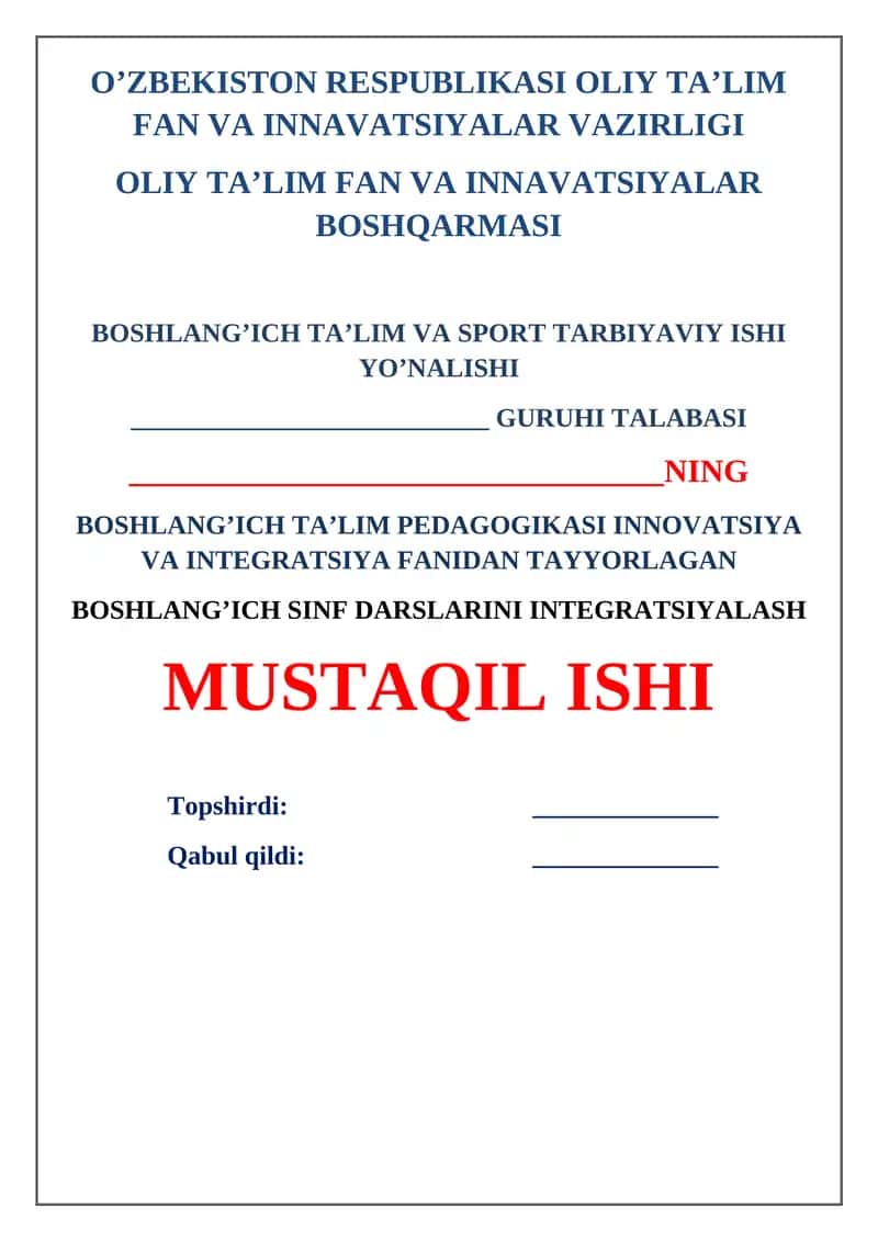 Boshlang’ich sinf darslarini integratsiyalash