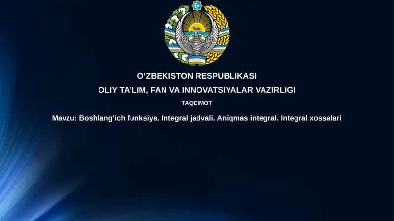 Elementar funksiya va integrallar jadvali