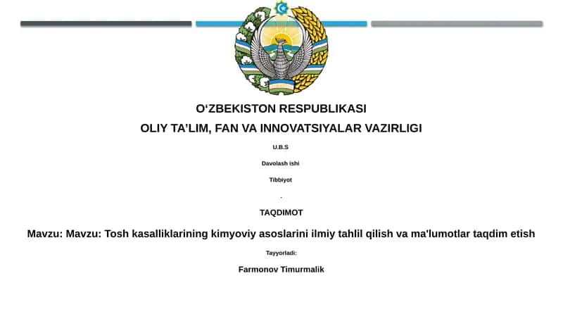 Tosh kasalliklarining kimyoviy asoslarini ilmiy tahlil qilish va ma'lumotlar taqdim etish